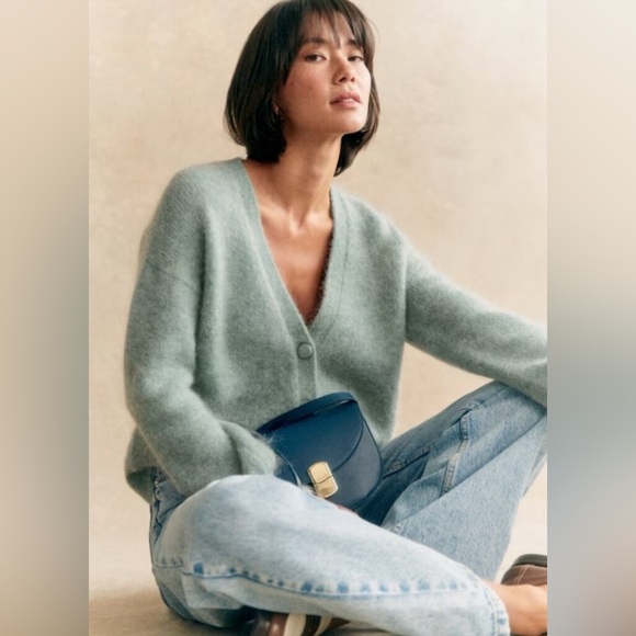 Sézane Mia Cardigan in Frosted Blue Kid Mohair | Size S - Picture 2 of 6